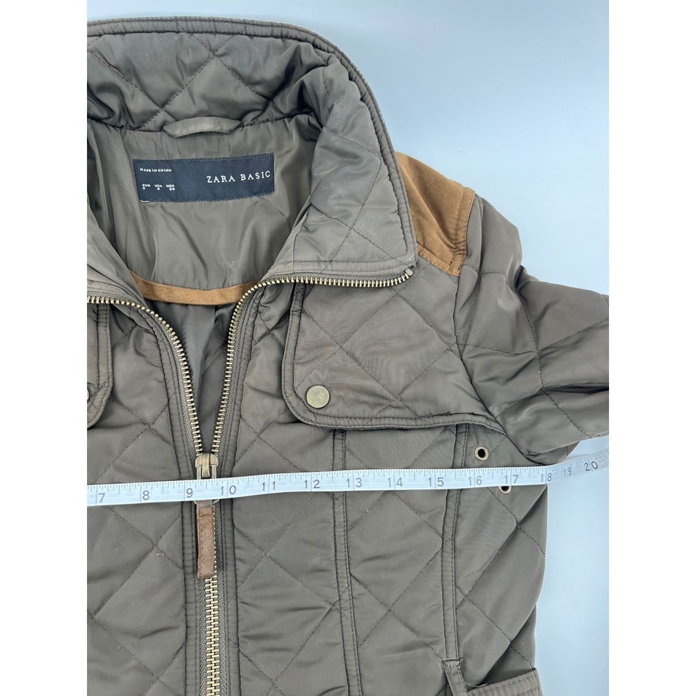 Zara Basic Quilted Jacket Brown Suede Accents Bel… - image 4
